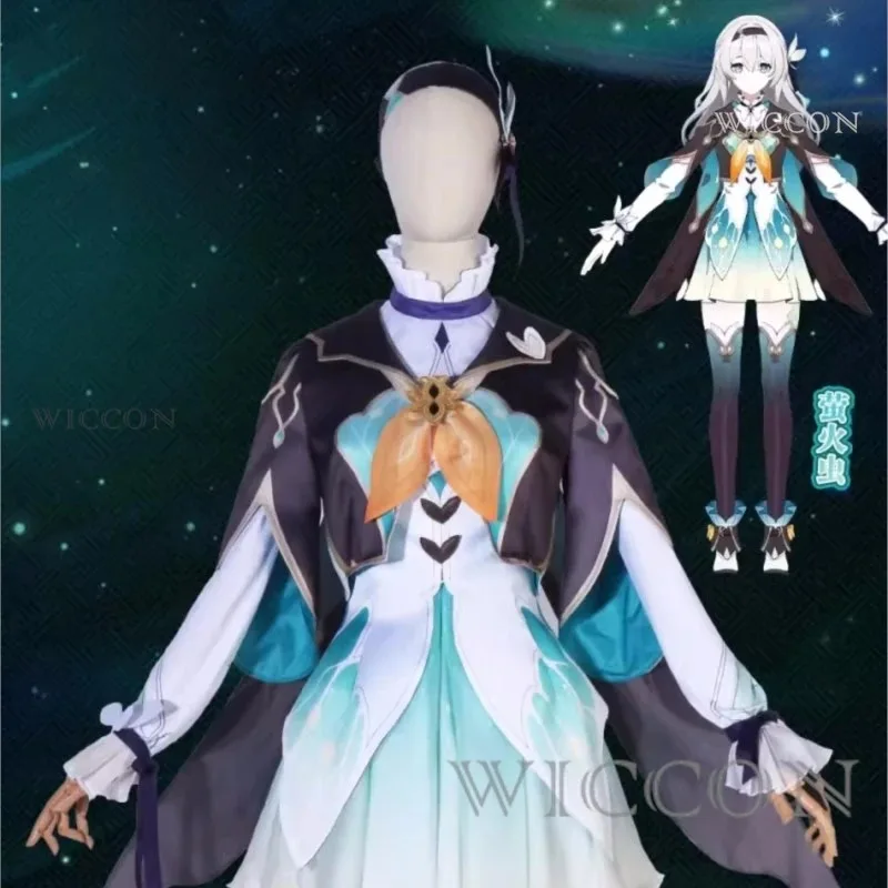 게임 혼카이: 스타 레일 파이어플라이 코스프레 의상 여성 소녀 귀여운 코스튬 의상 가발 포함 파티복 파이어플라이 의상 풀세트 선물