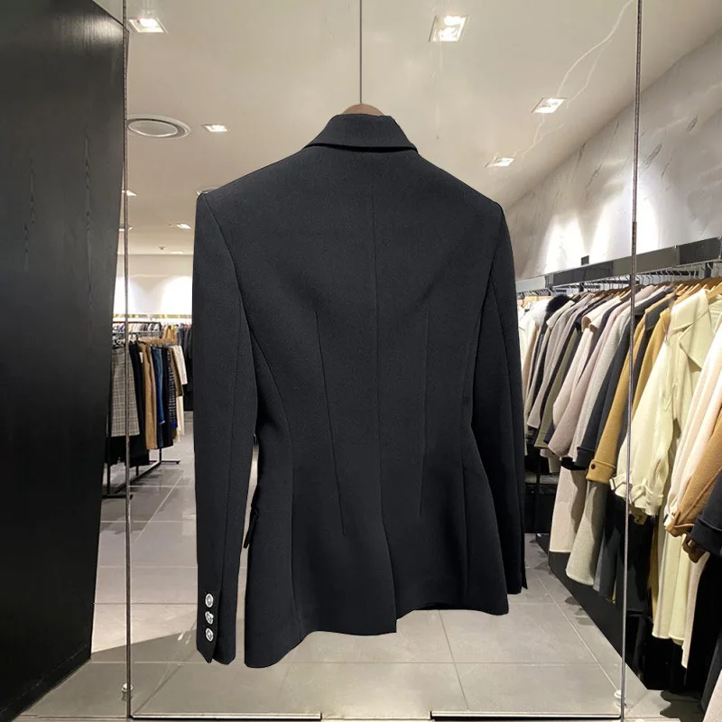 Tuta da pendolare 2024 primavera nuovo doppio petto spalla larga vita sottile stretto Socialite elegante cappotto Blazer nero sottile per le donne