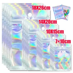 Resealable Laser Ziplock Bags Packaging Holographic Envelopes Flat Clear Plastic Candy Jewelry Food Storage Bag Wholesale