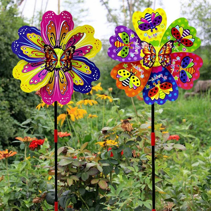 1Pcs 3D Butterfly Flower Windmill Multicolor Butterfly Flower Windmill Colourful Wind Spinner Garden Yard Decoration Kids Toy