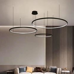 Modern Led Chandelier Black&White Rings Ceiling Mount Chandelier Lighting for Living room Dining room Kitchen Bedroom Luminaires