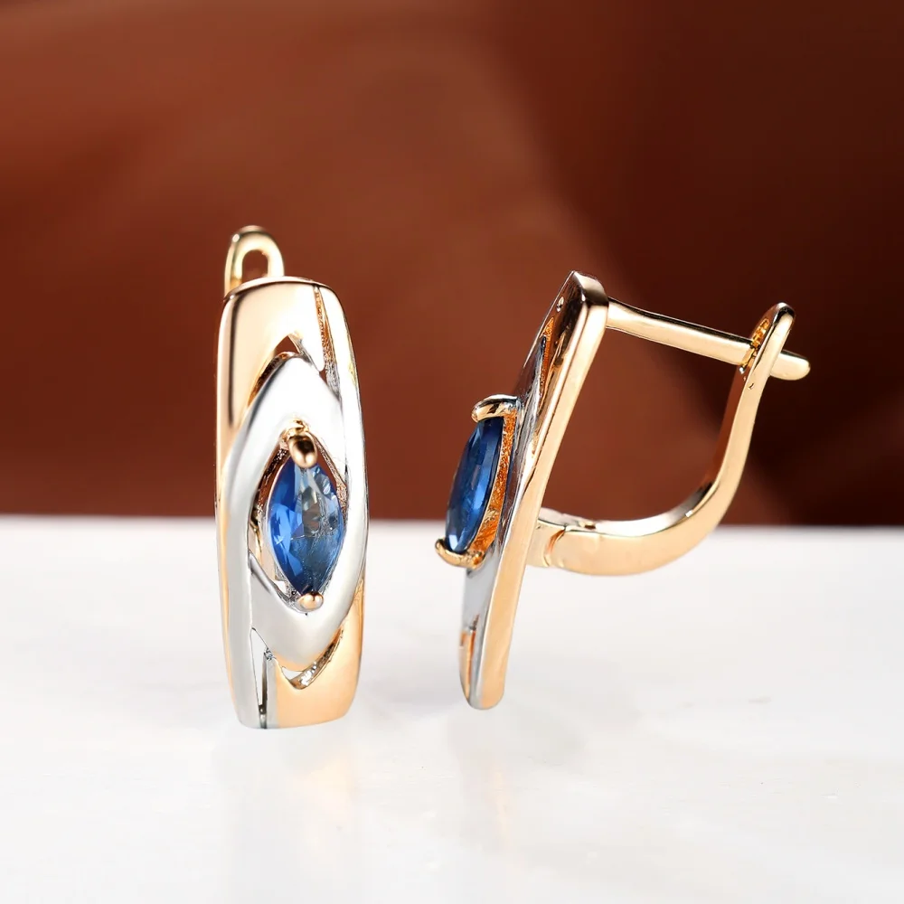 Cute Female Blue Zircon Stone Clip Earrings Rose Gold Color Minimalist Wedding Jewelry For Women