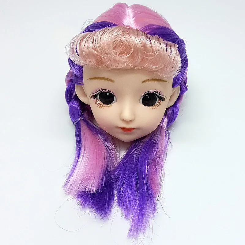 30cm 3D Real Eyes Exquisite Colourful Double Braid 1/6 Doll's Head Accessories Girls DIY Dress Up Princess Toy Without Doll Body