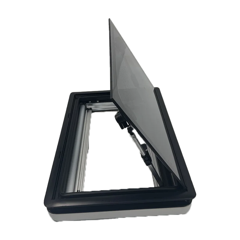 

Motorhome Right Angle Flat Window Gray Acrylic With Glass Roller Blind Flynet For RVs 700x800mm