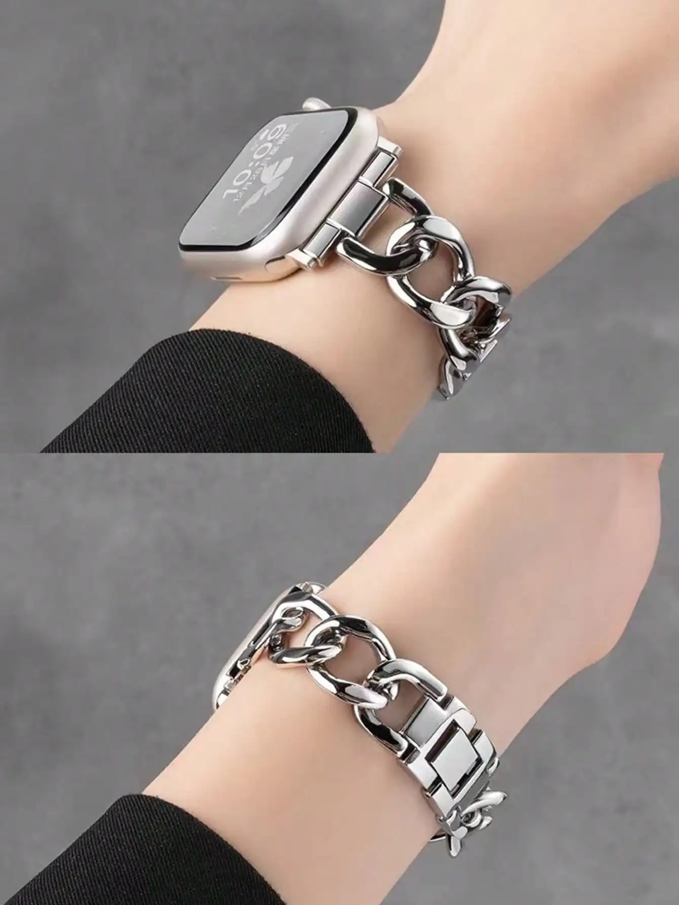 

1pc Metal Link Strap Compatible With Apple Watch 49mm 46mm 45mm 44mm 42mm 40mm 41mm 38mm, Fashionable Silver Watch Band For Apple Watch Series 10 9 8 7 SE Ultra 6 5 4 3 2 1