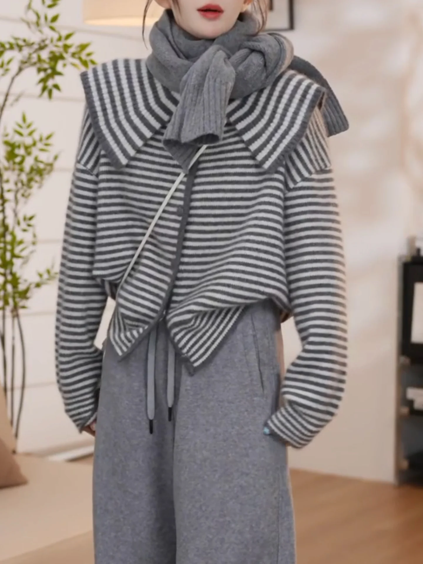 

Slimming Effectiven Large Size Faionable Korean Sle Striped Doll Collar Design Women's Top Quali Camere Commute