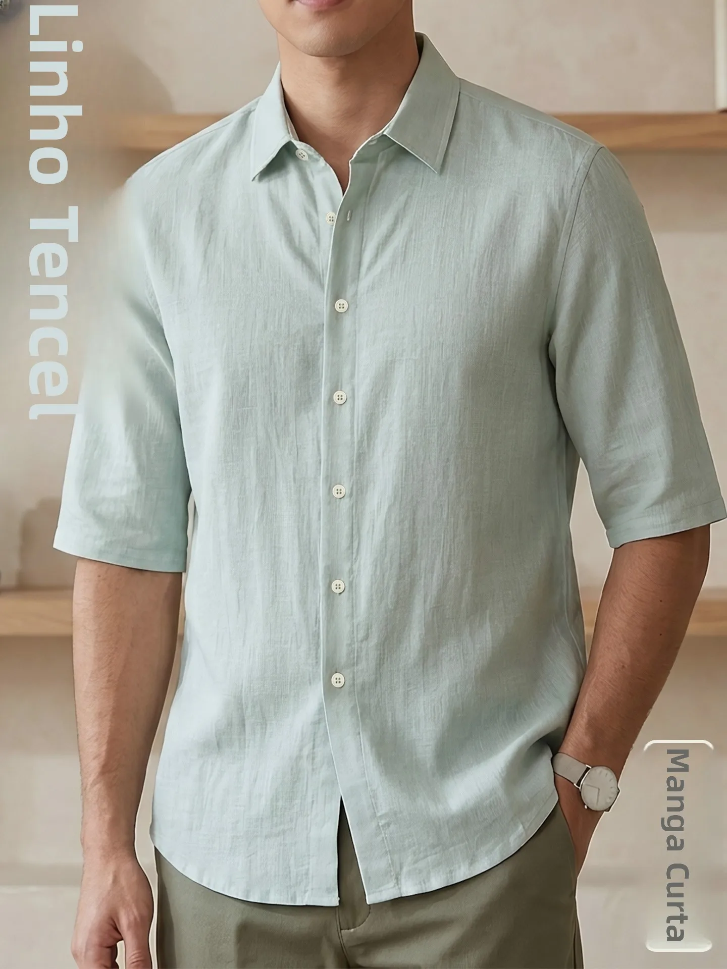 camisa-de-manga-tres-cuartos-para-hombre-lu-jun-informal-transpirable-de-lino-con-sensacion-refrescante-cuello-abotonado