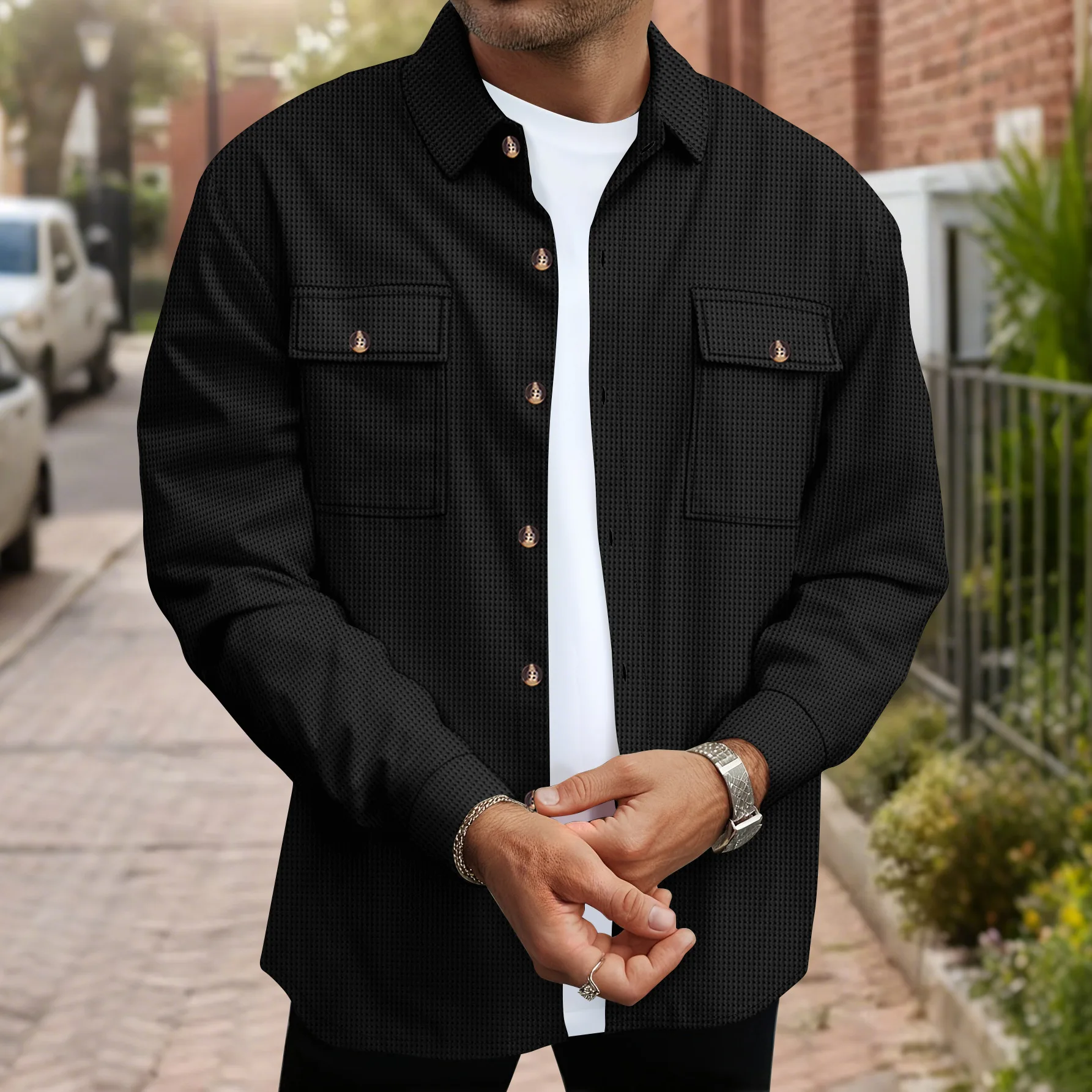 Fashion Male Solid Button Down Long Sleeve Shirt Breathable Soft Material Loose Fit Daily Travel Casual Street Style All Match