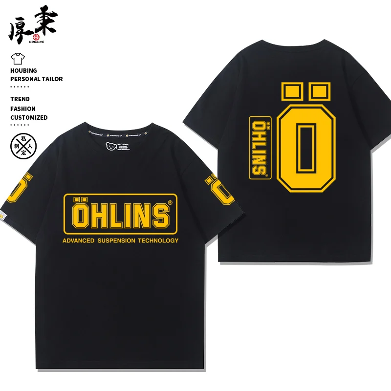 2026 OHLINS Motorcycle Shock Absorber Modified Pure Cotton Short-sleeved T-shirt Men's Casual Wear Trendy Racing Ins Y2k