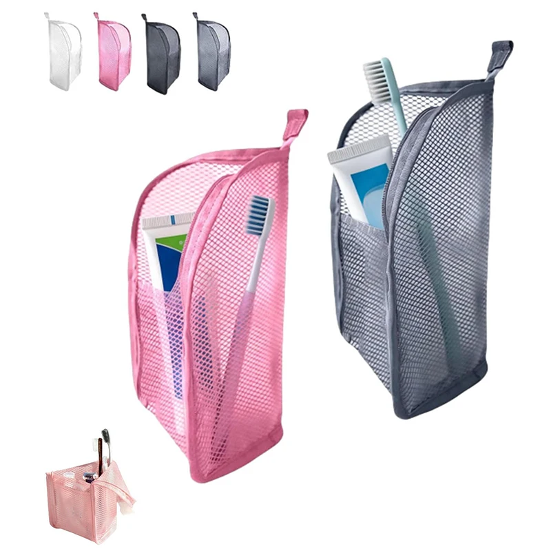 Portable Standing Toiletry Bag Waterproof Mesh Cosmetic Bag Storage Pouch Makeup Toothbrush Toothpaste Travel Bathroom Organizer