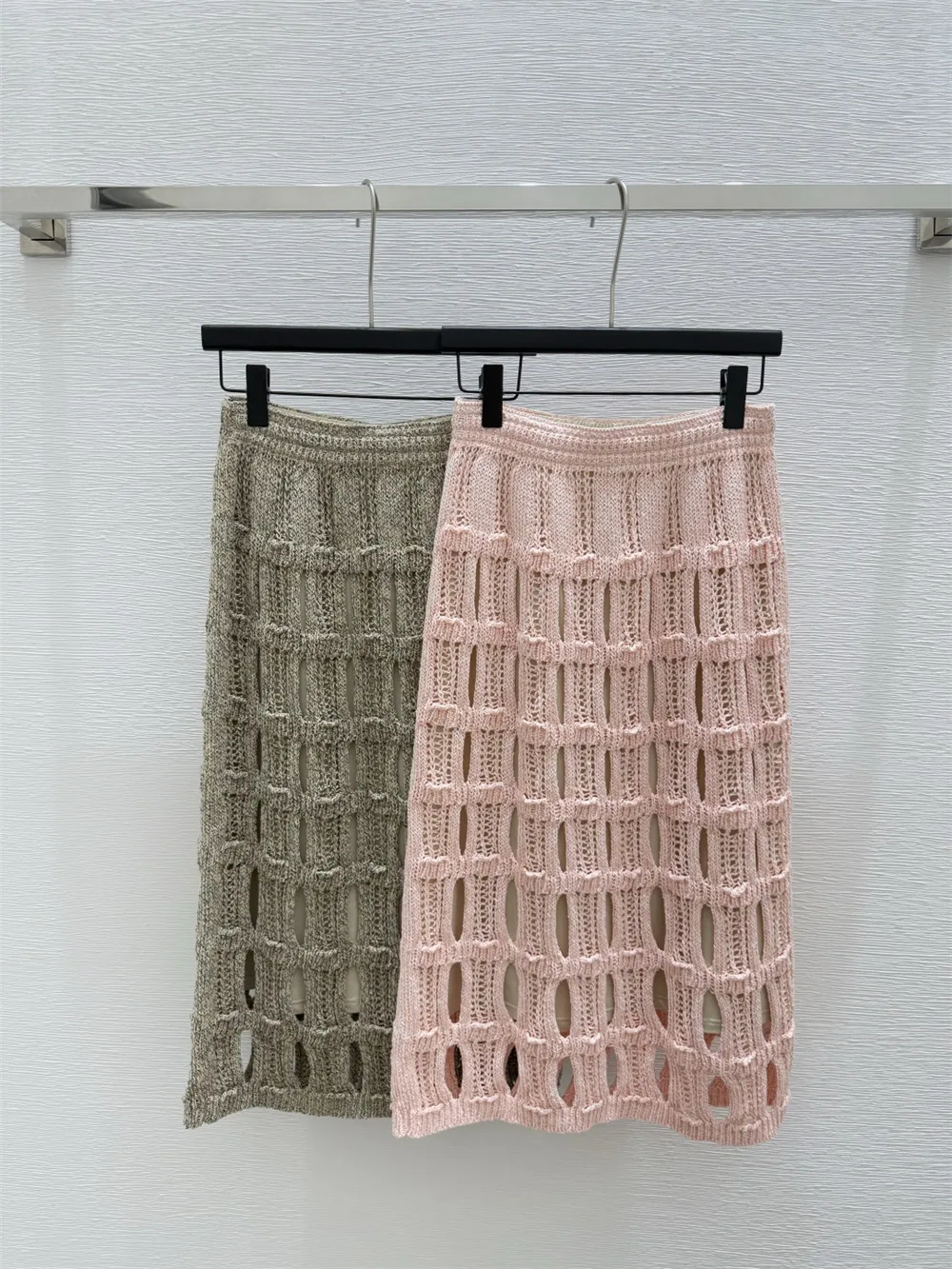 

High Quality Women's Hollow Braided High Waist Elastic Nude Lined Half Skirt