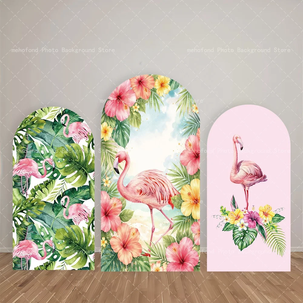Mehofond Bogen-Hintergrund, Sommer, rosa Flamingo, tropische Pflanzen, Blumen, Geburtstagsparty, Babyparty, Hochzeit, Willkommens-Fotohintergrund