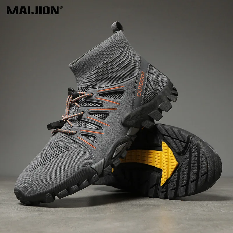 

Men Outdoor High-top Hiking Shoes Non-slip Trekking Sneakers Women Breathable Knitted Casual Sports Shoes for Fitness Exercise