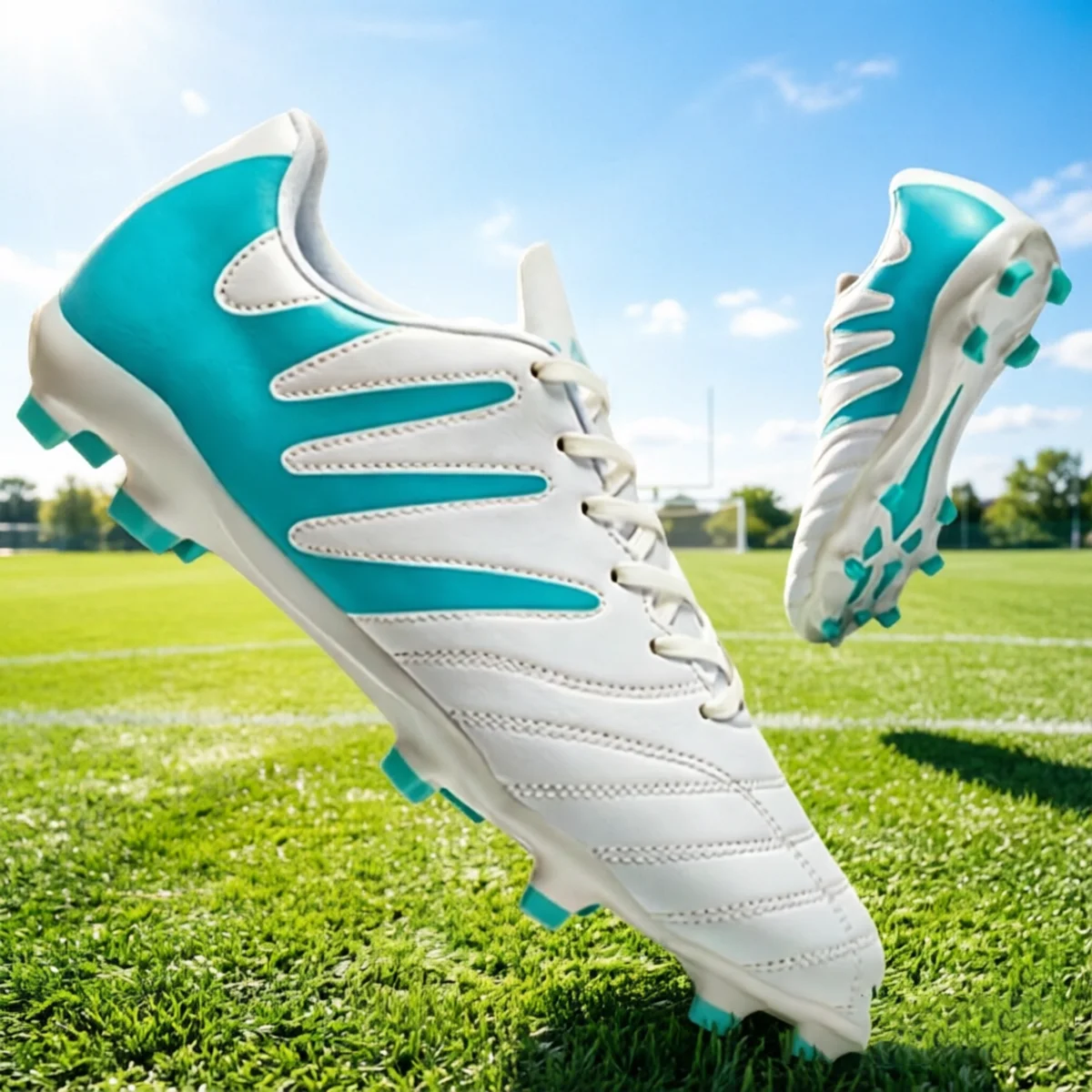 

Non-Slip Teenager Football Shoes PU Woven Upper TPU AG FG Studs Wear-Resistant Breathable Kids Outdoor Training Shoes