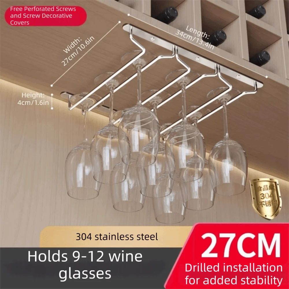304 Stainless Steel Wine Glass Rack Inverted Hanging Premium Goblet Cabinet Rustproof High-End Wine Glass Hanger Kitchen