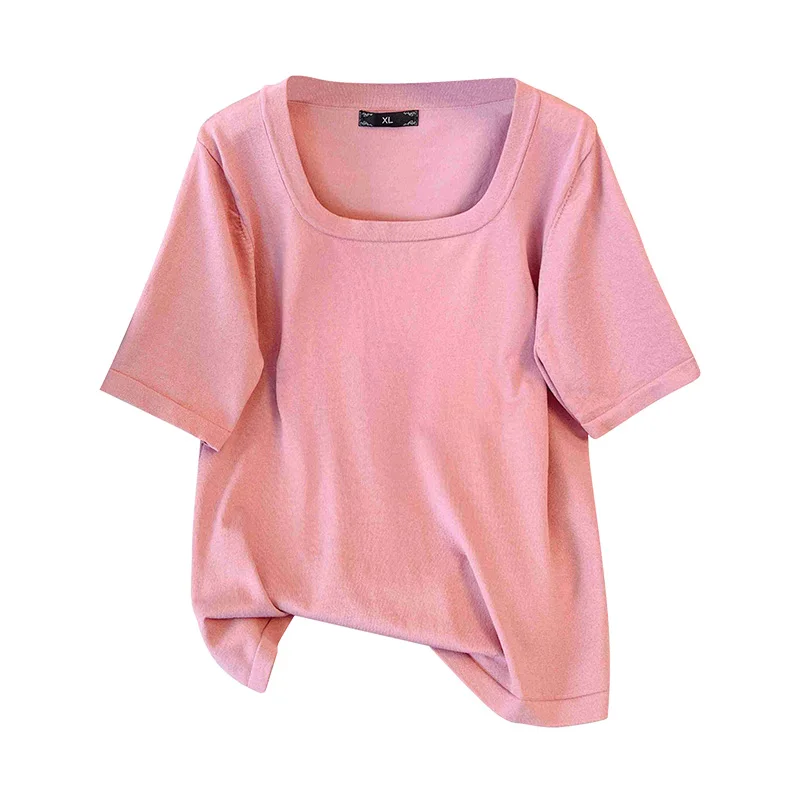 Plus size, chubby mm pear shaped body, oversized women's summer belly covering, high-end short sleeved T-shirt 9160