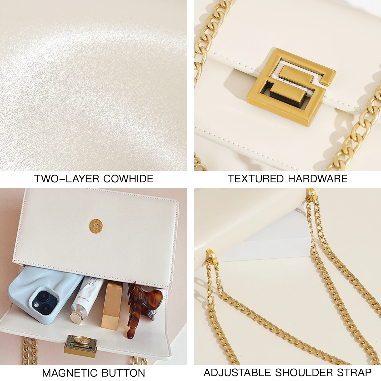 ITAMOOD Chain Bag for Women 2024 Summer New High End Simple White Handbag Small Square Underarm Single Shoulder Crossbody Bag