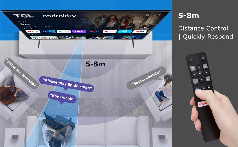 Bluetooth-Sprach fernbedienung Ersatz für tcl-android, rc802v 65 p8s kompatibel mit Google Assistant für tcl 55 c715 Smart TV – Detail 6