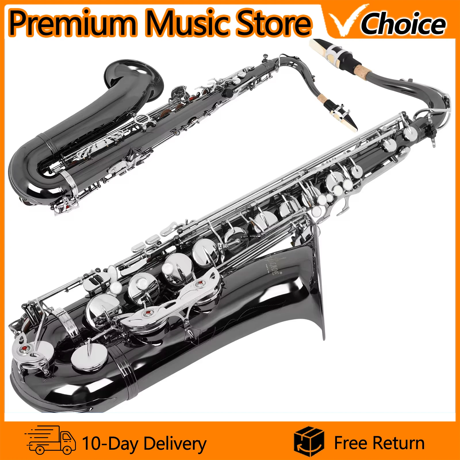 Bb Tenor Saxophone SLADE Black Nickel Plated Brass High Quality Tenor Saxophone Music Instrument Tenor Sax with Case Bracket