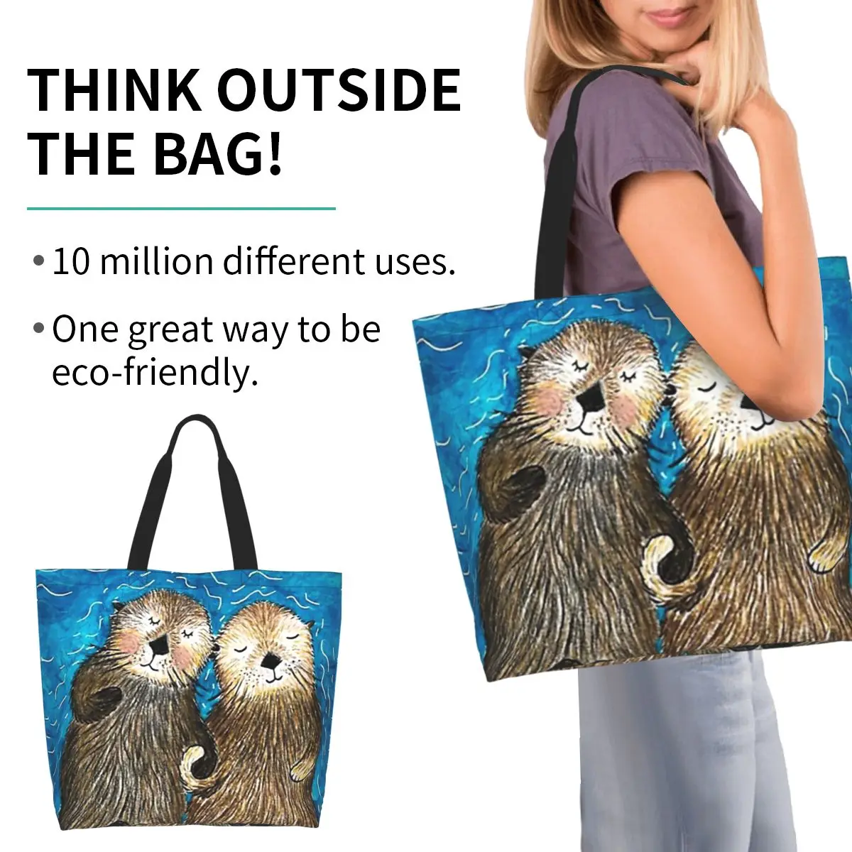 Otter CUTE SLEEP Shopping Tote Bag Canvas Large Capacity Shoulder Bags Shopper Grocery Handbag for Women