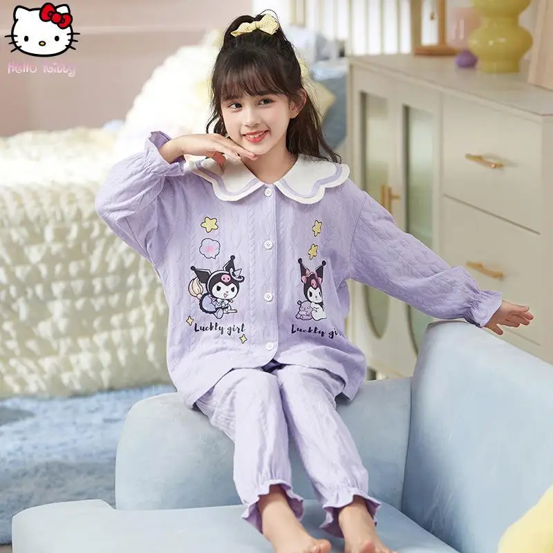 الفتيات الكرتون Pochacco بلايز السراويل منامة مجموعة Kawaii ربيع الخريف جديد أنيمي الجاكار ملابس المنزل الوالدين والطفل قطعتين مجموعة