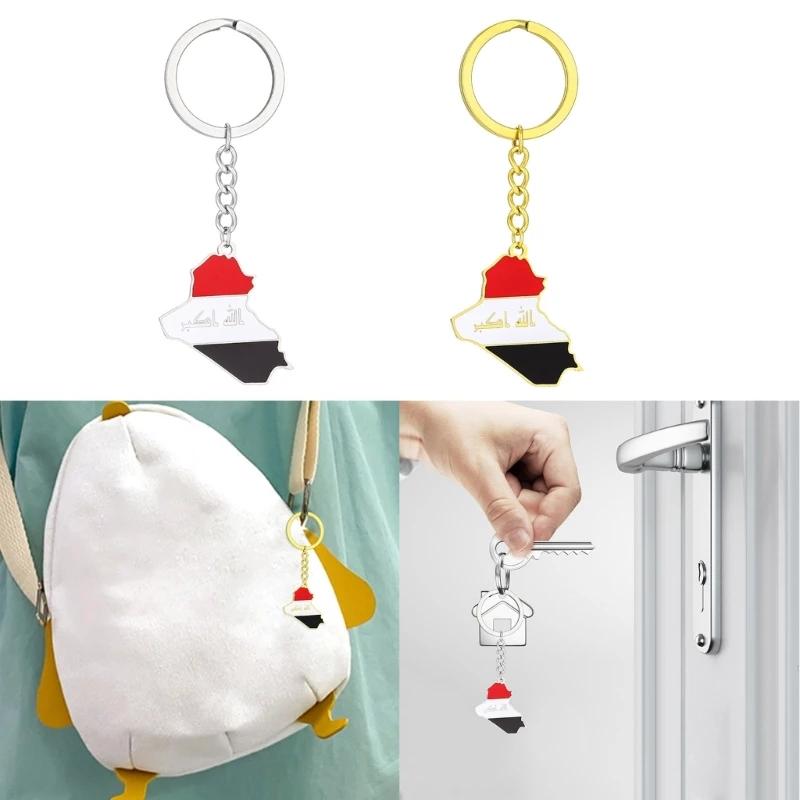 Exquisite Iraq Flag Keyring Long Lasting Iraq Map Keychain Non Fading Titanium Steel Key Holder Suitable for Travelers