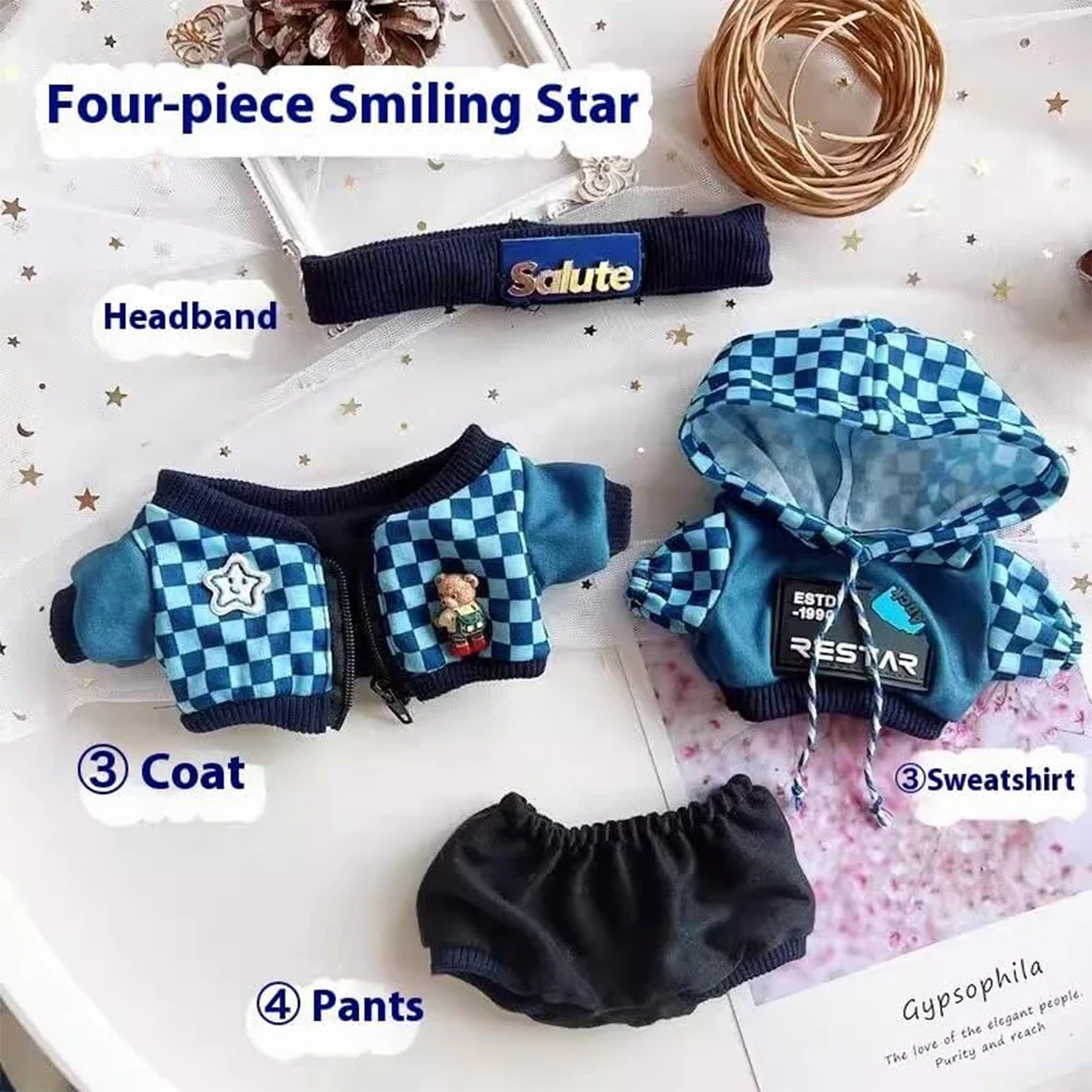 

For Labubu 17cm Doll Clothes Mini Plush Dolls Outfit Accessories No Doll Headband Hoodie Coat Trousers Labubu Dolls Accessories