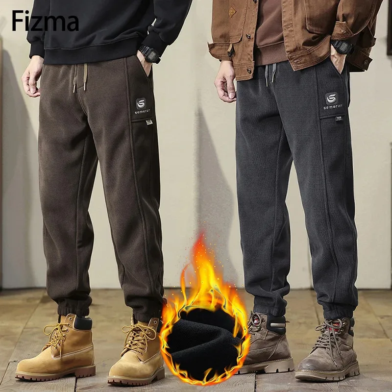 

Fizma Men's Clothing Winter Fleece-Lined Casual Pants Warm Loose Sweatpants Fashion Embroidery Joggers Man Sports Harem Pants