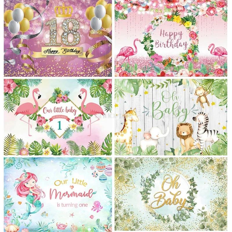 

Happy Birthday Party Wild One Photography Backdrops Props Newborn Baby Animals Elephant Safari Photo Studio Background WP-47