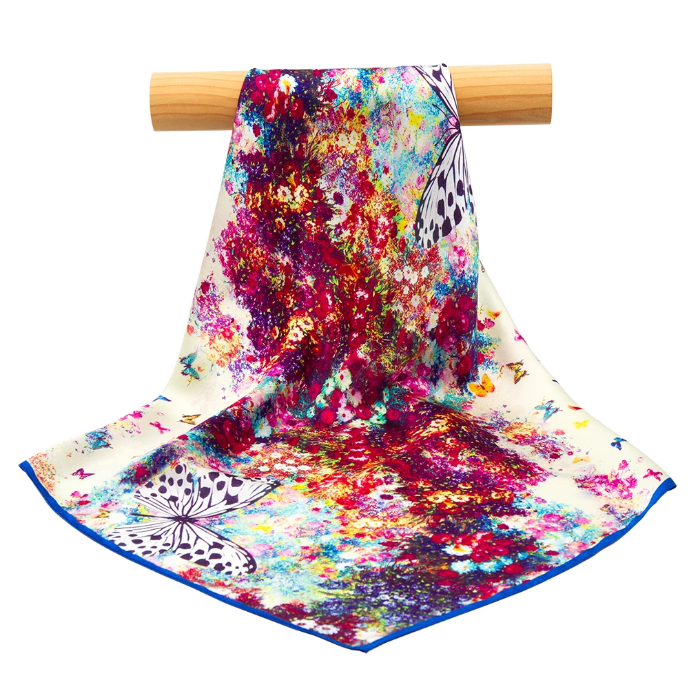 

53 см бандана из 100% чистого шелка, женский шарф для волос с бабочкой, женская повязка на голову, носовой платок из натурального шелка для мужчин, карманный квадратный галстук