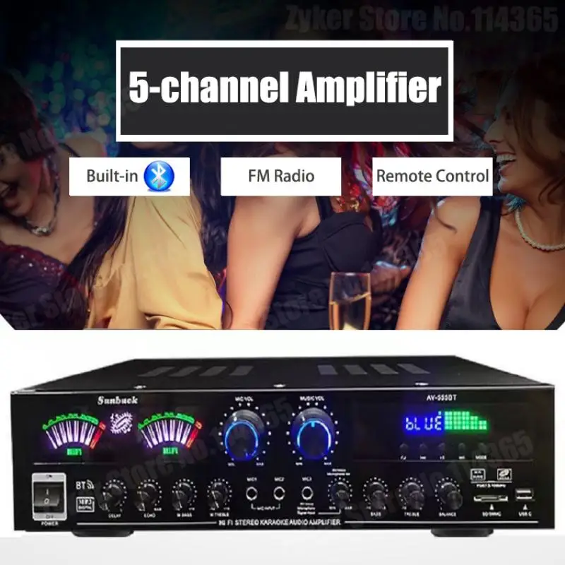 110/220V 555BT Dynamischer Bildschirm-Soundverstärker 298BT HiFi Stereo Digitaler Bluetooth-Verstärker für Zuhause, Auto, Karaoke, Theater, max. 2500W – Detail 2