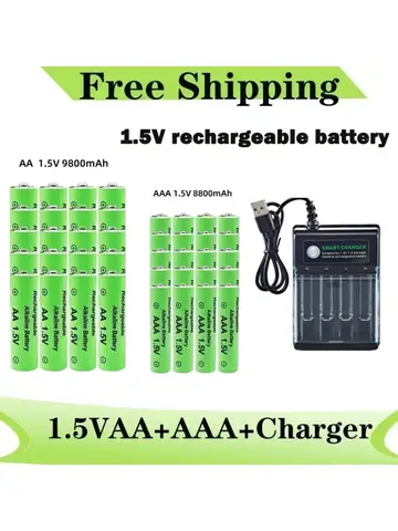 Original Rechargeable Battery 1.5V AA 9800mAh+AAA 8800mAh+Charger for Computer Clock Radio Video Game Digital Camera AA AAA