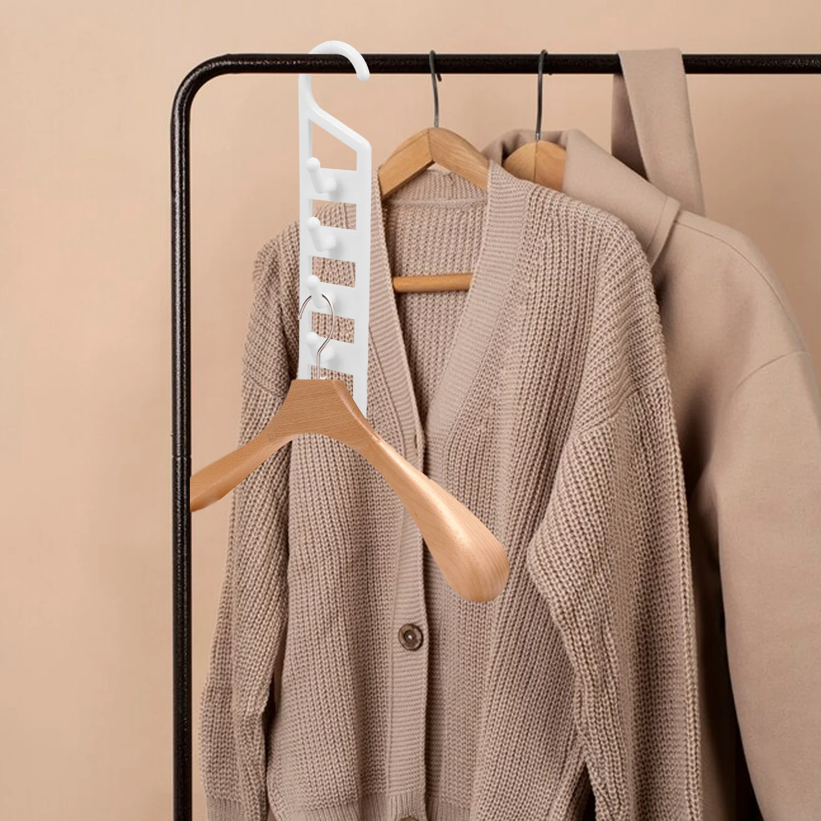 

6pcs Multifunctional Hangers HeavyDuty SpaceSaving Closet Organizer White Student Hooks Vertical Shirt Jeans Storage Solution