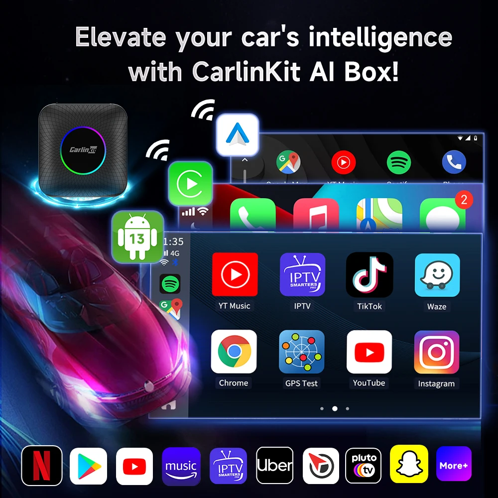 Carlink Tbox Ambient Usb 128Gb Wireless Android Auto Adapter Ai Smart Carplay Android 13 Sdm660 Box Car Play For Youtube