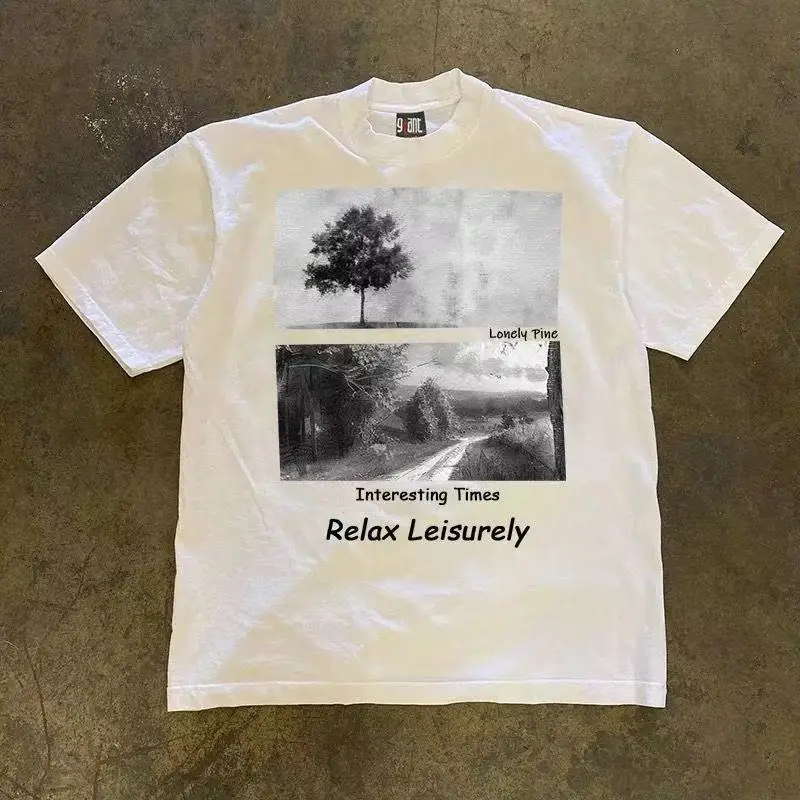 القطن الصيف تي شيرت الطباعة الأمريكية قصيرة الأكمام فضفاضة خمر انفجار وسيم فضفاض