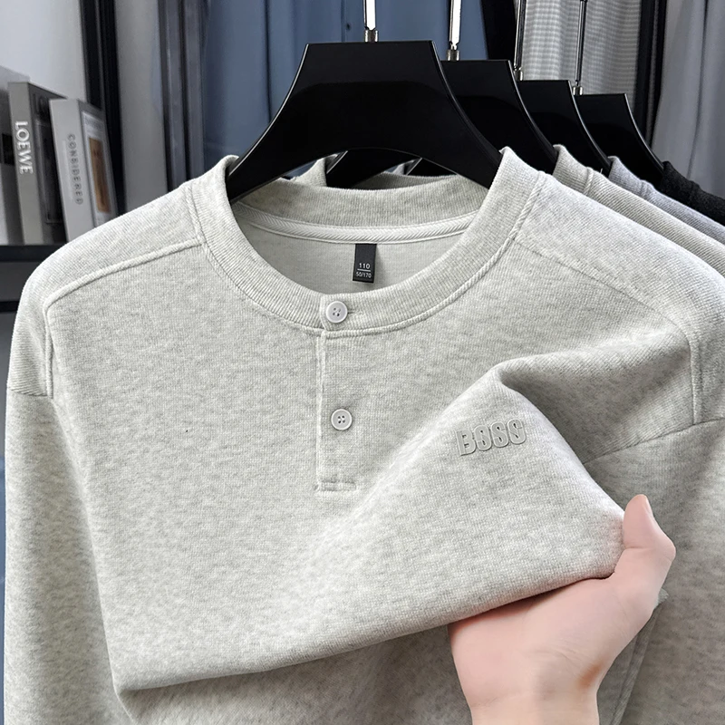 Men Raglan Sleeve Henley Shirt Long Sleeve Pullover Waffle Knit Letter Logo Soft Comfortable Casual Business Autumn Winter Basic