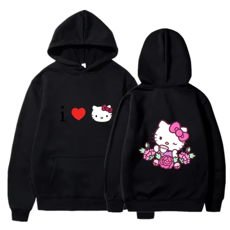 

MINISO 2022, осенняя толстовка для пар Hello Kitty, мужской и женский пуловер, модная зимняя толстовка с капюшоном