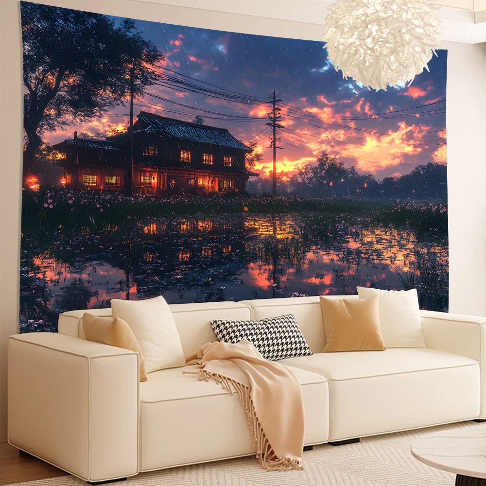 Attractive Village Paths Digital printing polyester wall hanging tapestry decorative Living room bedrooms Office background gift