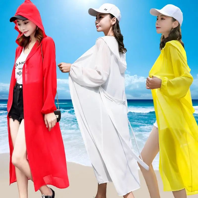 

Fashionable Loose Casual Sun Protection Clothing Women's Long Solid Color Hooded Thin Jacket, Spring/summer Women's Jacket E284