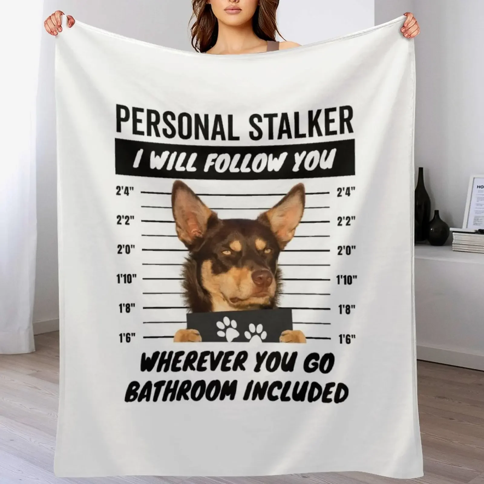 Personal Stalker Dog – Tan Red Australian Kelpie Throw Blanket Cute Designers Beach Blankets