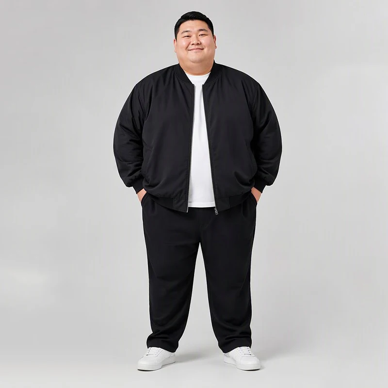 Herrenjacke in Übergröße, Schwarz, 6XL, 7XL, 8XL, Herbst/Winter, langärmelig, Stehkragen, Reißverschluss, Taschen, 100-180 kg, Herrenbekleidung in großen Größen. – Detail 2
