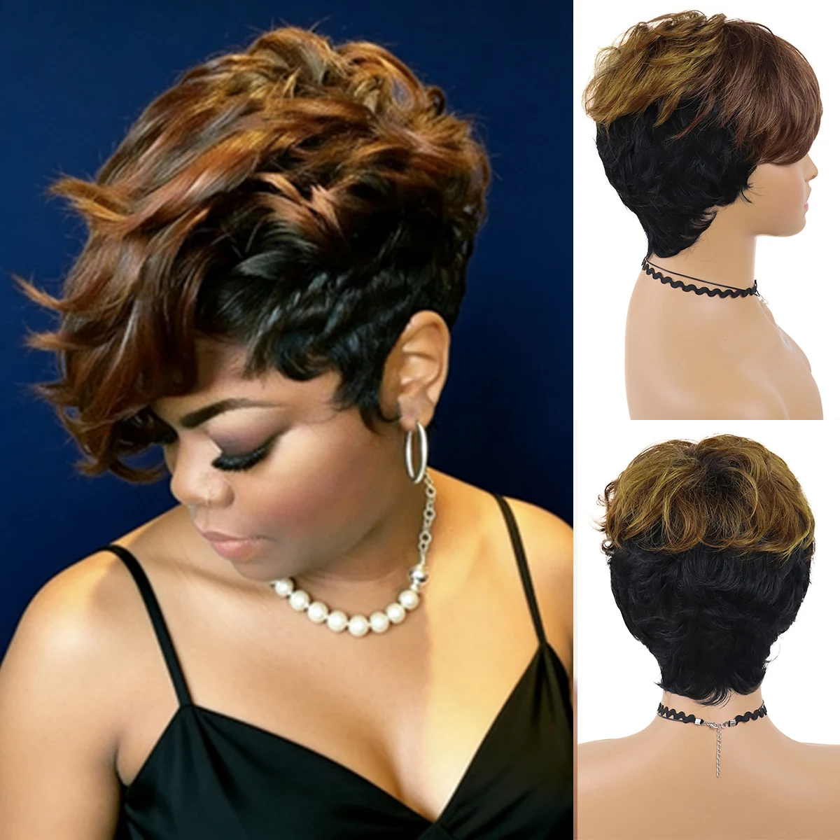 

Коричневый, блондин, смешанный черный синтетический парик, короткие многослойные парики с челкой для женщин, женский косплей, повседневный нарядный карнавальный костюм для вечеринки