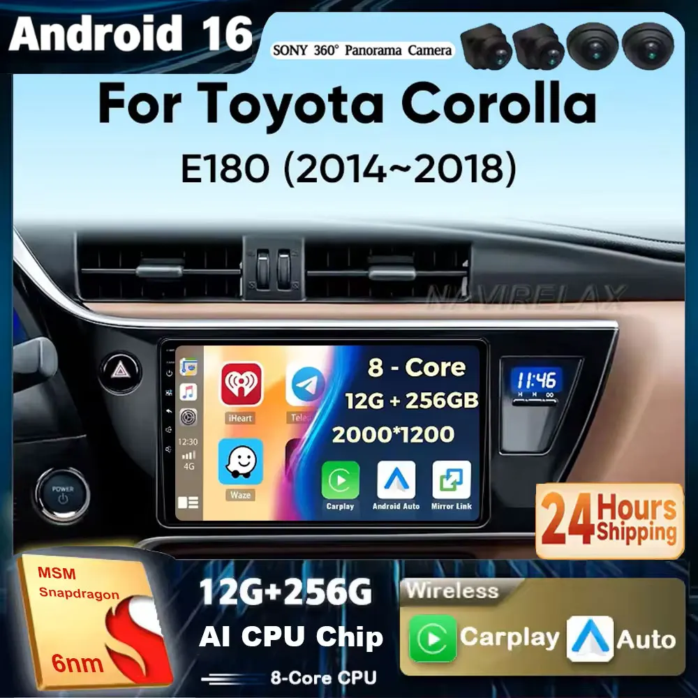 Android 16 Car Radio For Toyota Auris 2014 2015 2016 2017 2018 Corolla Altis Hybrid Carplay Auto Multimedia Player Stereo 4G