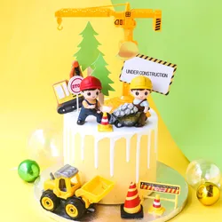 Engineering Cart Boys Birthday Cake Decoration Excavator Truck Transportation Forklift Cake Toppers Kids Party Decoration Baking
