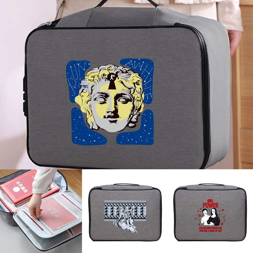 Documents Bags for Men Women Outdoor Travel Credentials Luggage Wallet Storage Bag Handbag Waterproof Sculpture Print Organizer