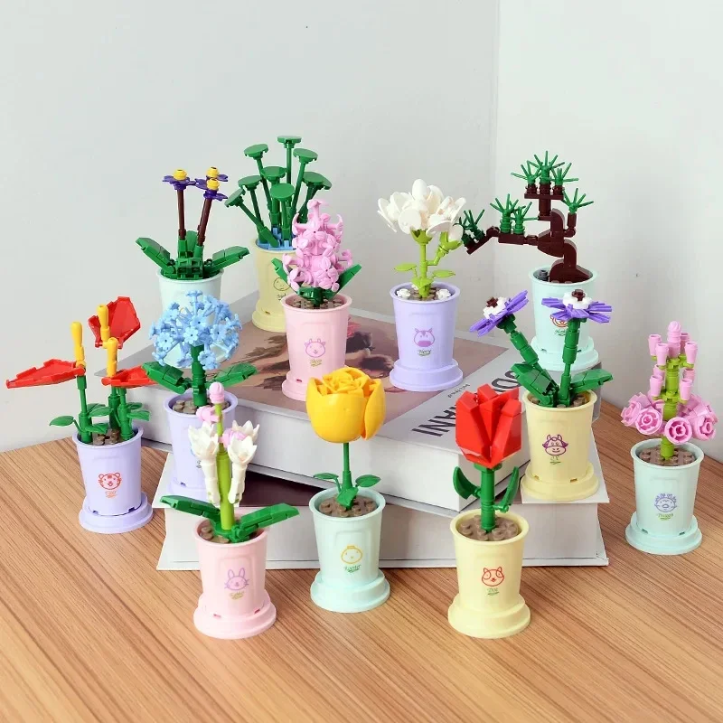 Bouquets Assembled Building Blocks Flower Arrangement Toys Small Particles Immortal Flower Birthday Gifts