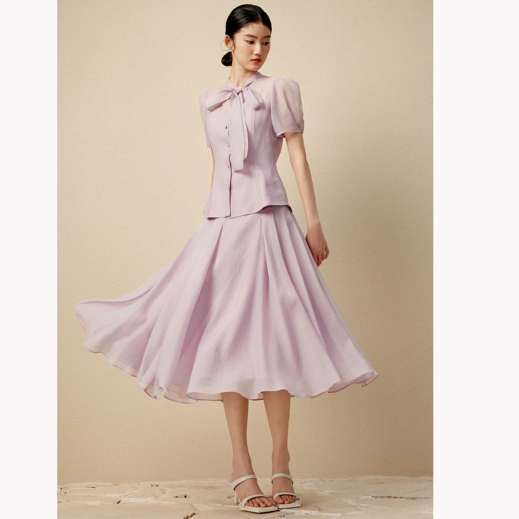 Ele Gentle High-End Zomer irt met Sa A-lijn Plooirok Set Dames Faion Ensemble ort Sve round Ne