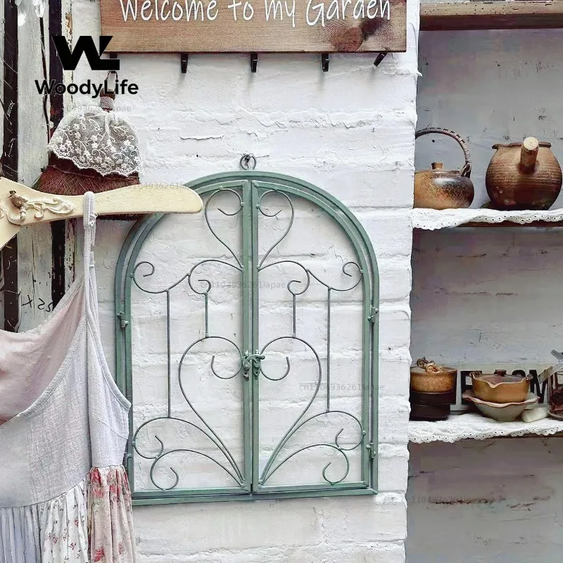 Outdoor Courtyard Wrought Iron Old Retro Wall Hanging False Window Garden Partition Soft Decoration Living Room Balcony American
