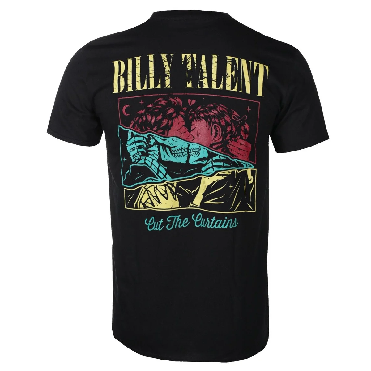 Vintage Distressed Skeleton Hand Lovers Kiss Art Graphic Short Sleeve Top Billy Talent Crack‑Effect Letter Logo Retro Dark Punk