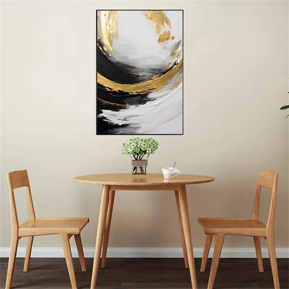 100% Hand Painted Abstract Oil Paints Circular Arc Gray Black Wall Art Picture On Canvas Mural For Living Room Home Decor Paint